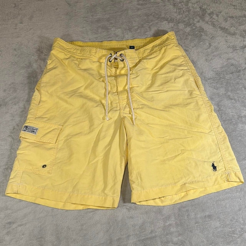 90s Vintage Polo Ralph Lauren Swim Trunks | Pastel Yellow | Small
